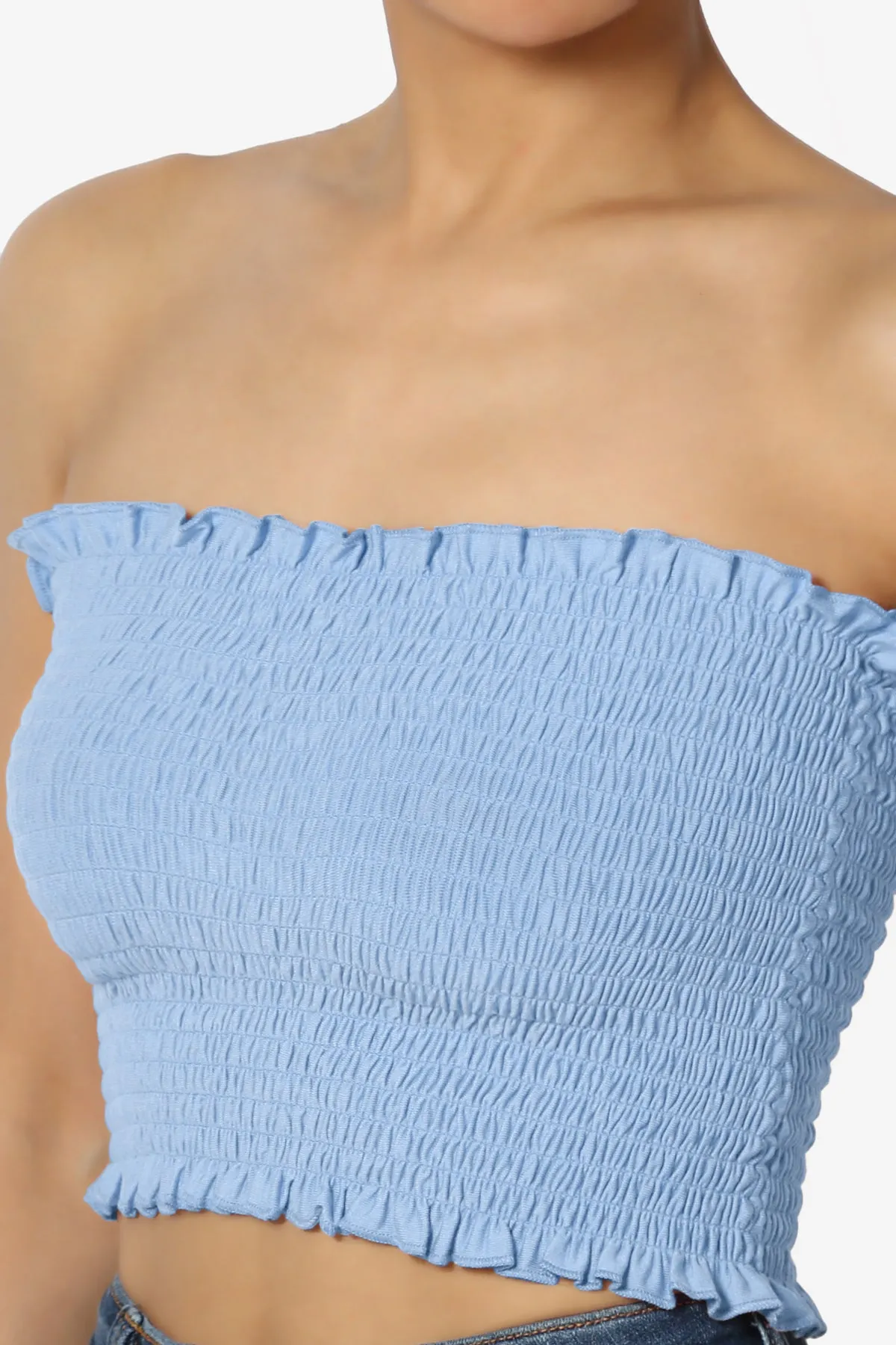 Faleece Frill Smocked Crop Tube Top PLUS