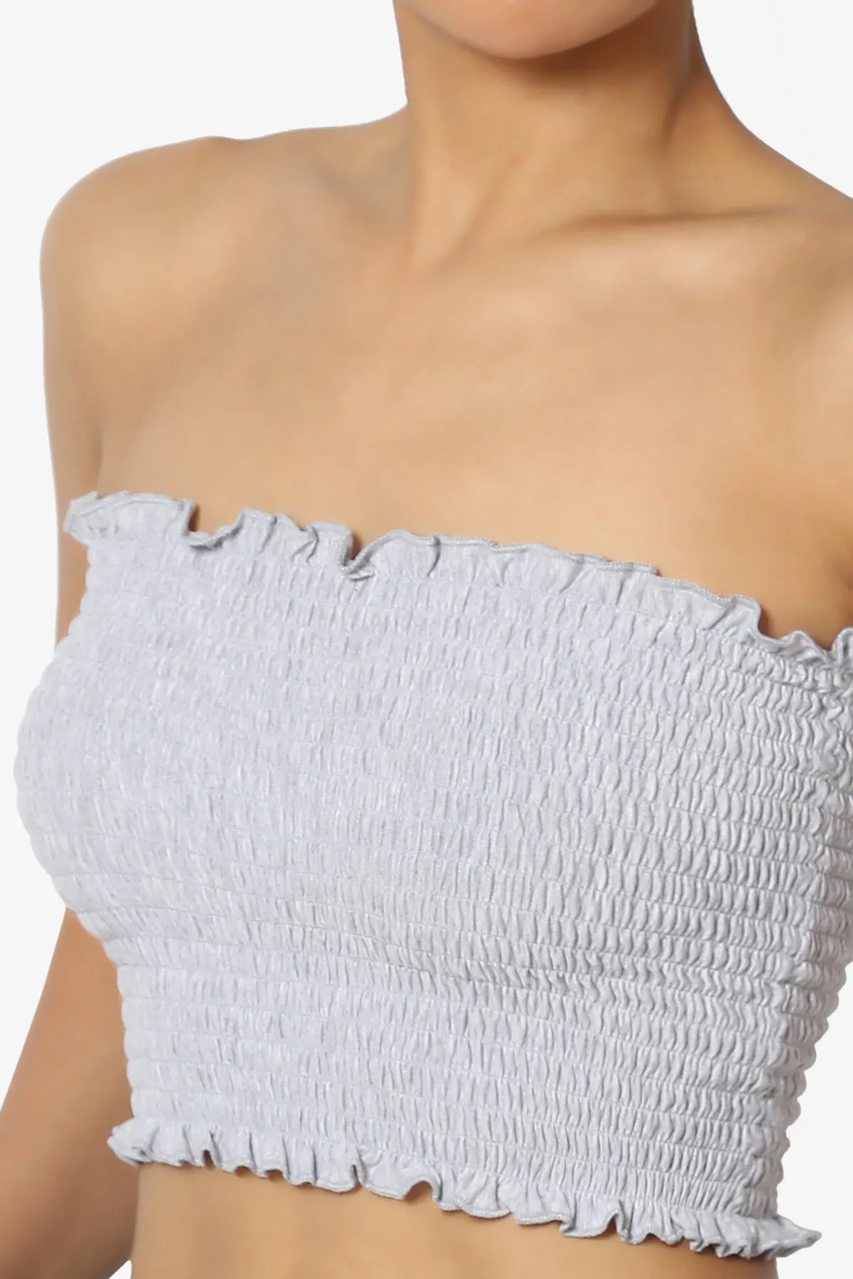 Faleece Frill Smocked Crop Tube Top PLUS