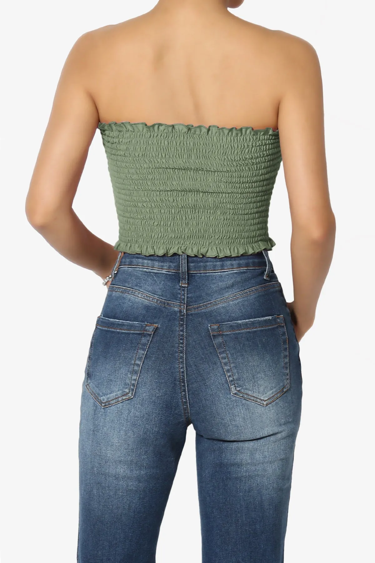 Faleece Frill Smocked Crop Tube Top PLUS
