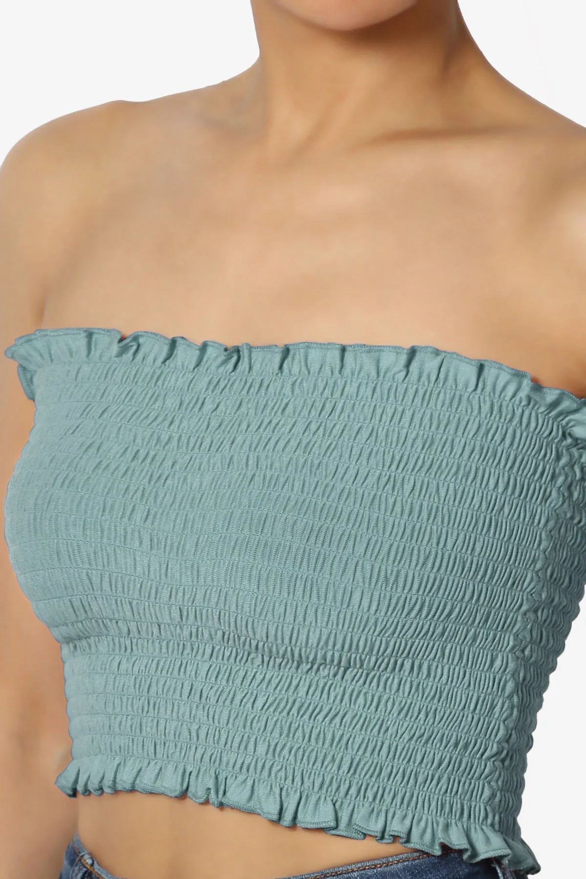 Faleece Frill Smocked Crop Tube Top PLUS