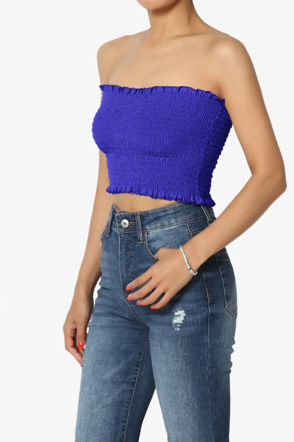 Faleece Frill Smocked Crop Tube Top PLUS