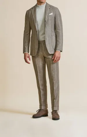 Ferla Light Brown Alpaca & Linen Blend with Chalk Stripe
