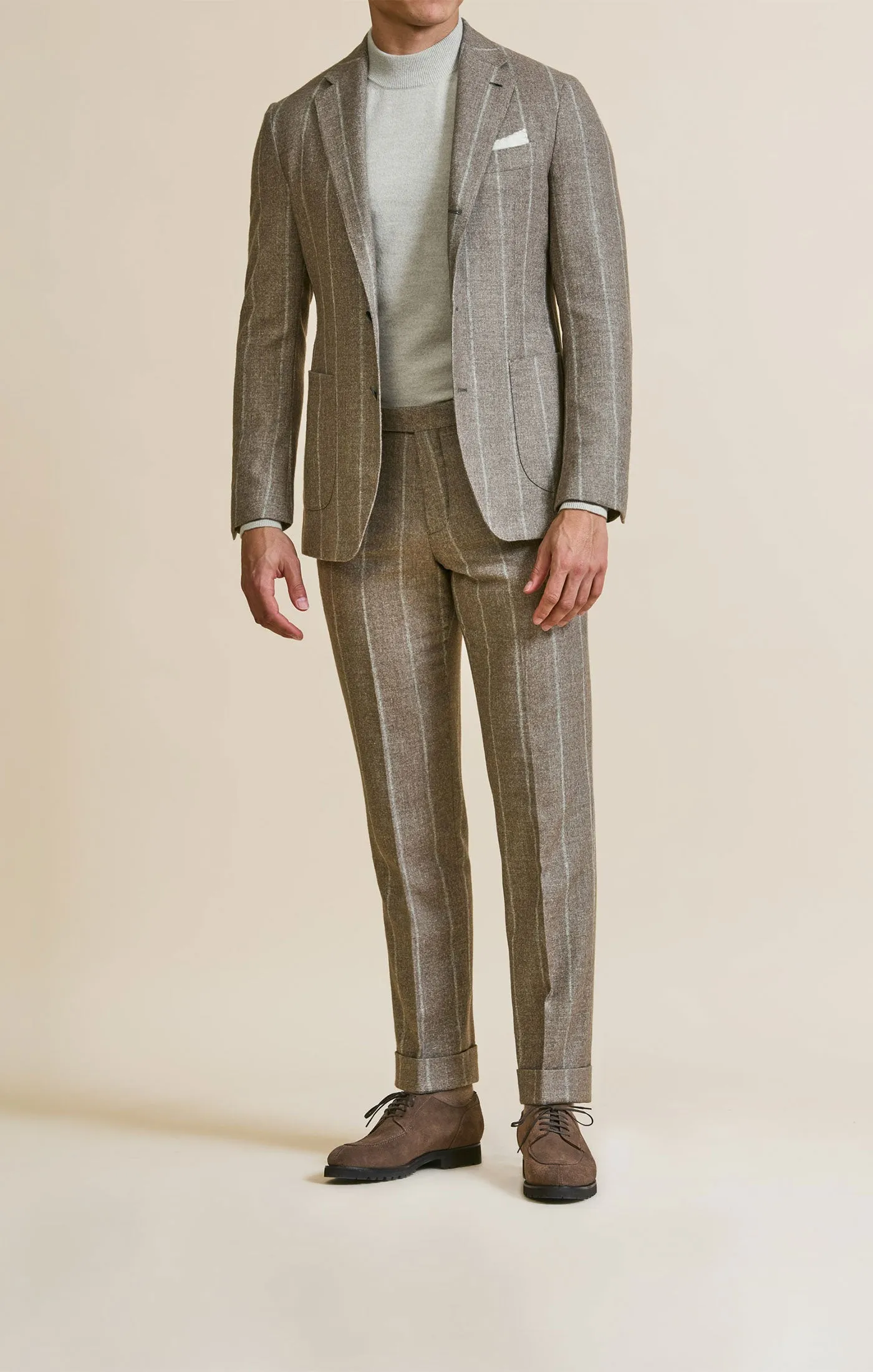 Ferla Light Brown Alpaca & Linen Blend with Chalk Stripe
