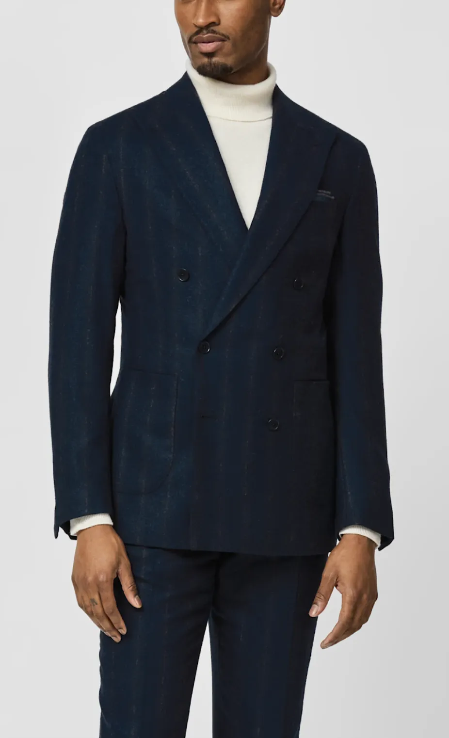 Ferla Navy Alpaca & Merino Wool Flannel with Cinnamon Stripe