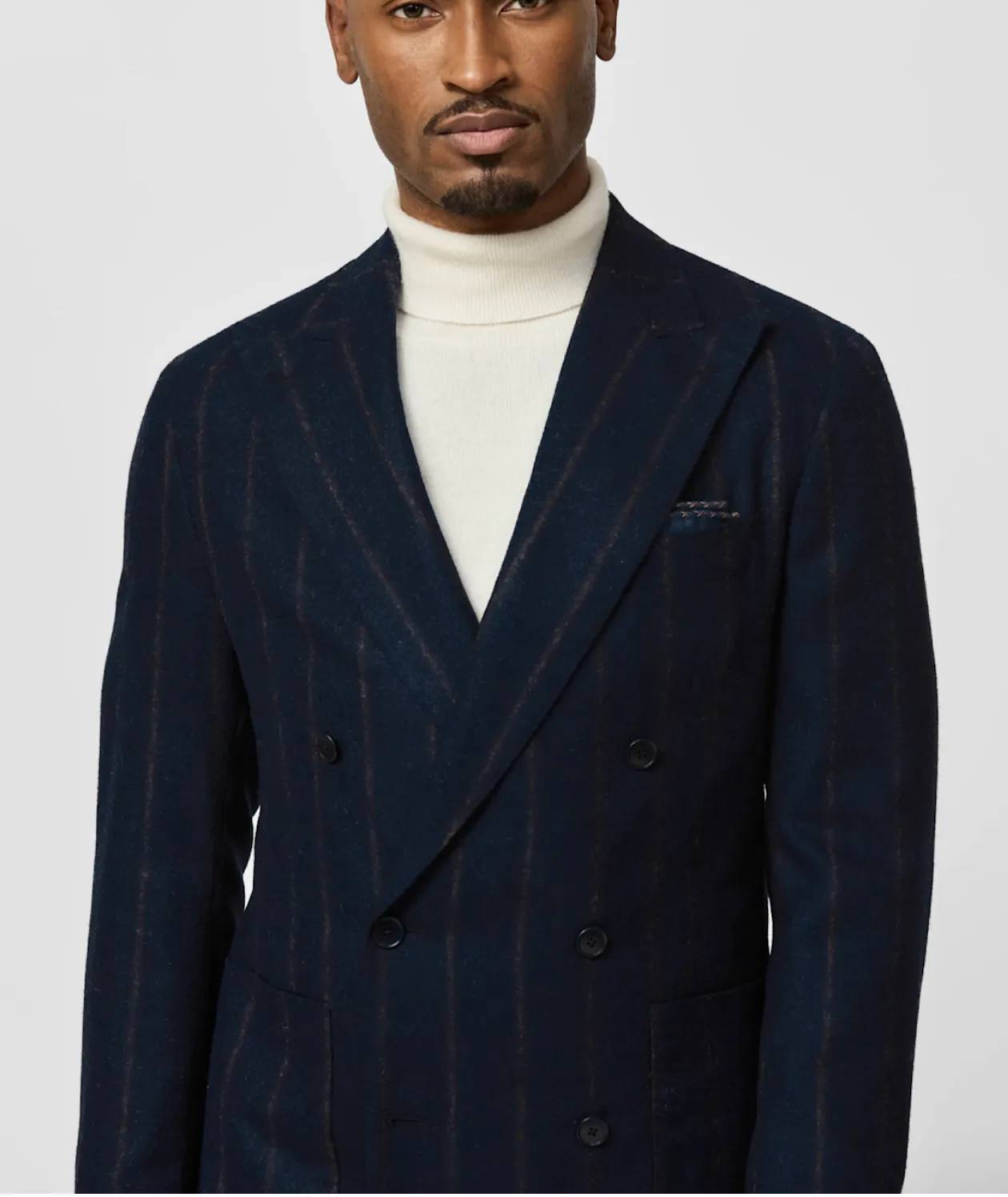 Ferla Navy Alpaca & Merino Wool Flannel with Cinnamon Stripe