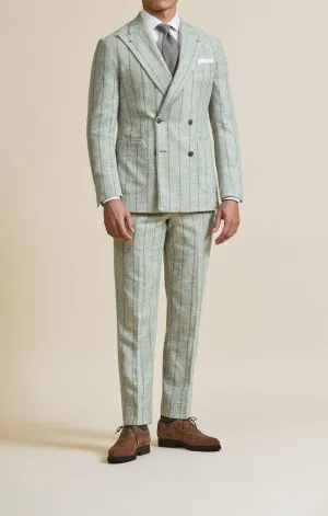 Ferla Stone Grey Alpaca & Merino Wool Blend with Cinnamon Chalk Stripe