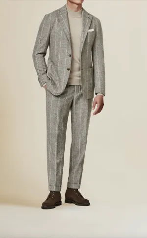 Ferla Tan Grey Alpaca & Linen Blend with Sand Chalk Stripe