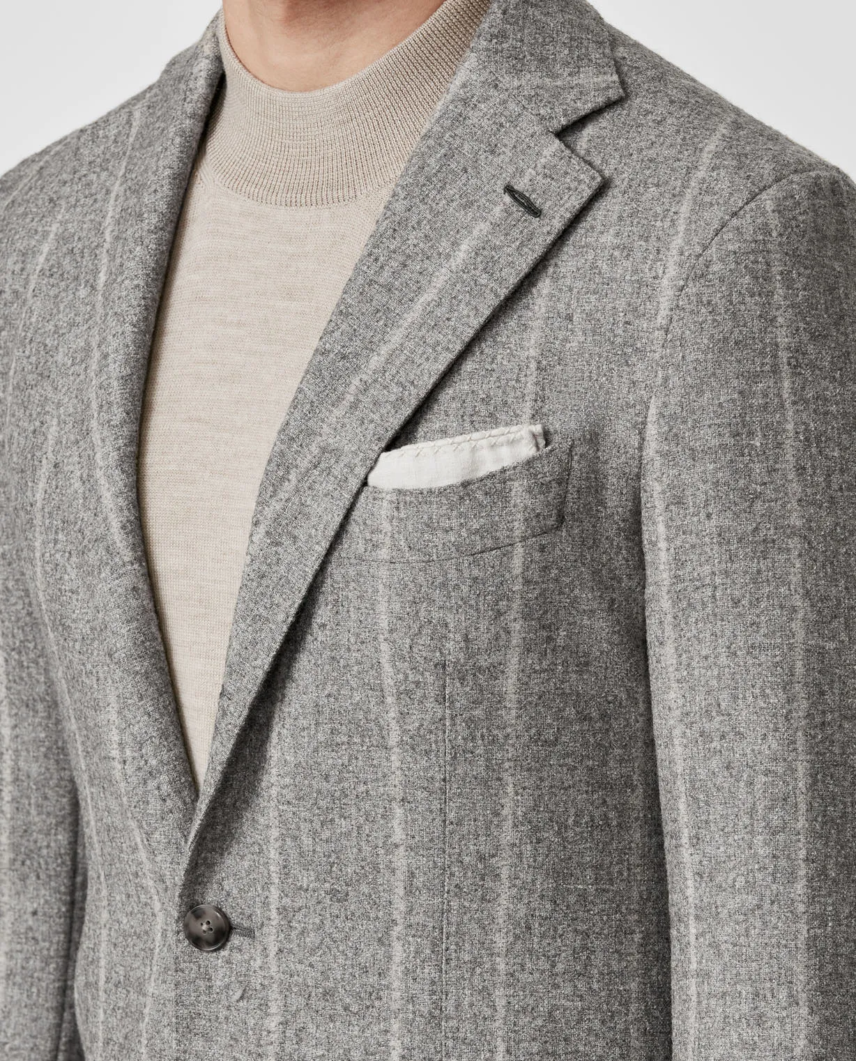Ferla Tan Grey Alpaca & Linen Blend with Sand Chalk Stripe