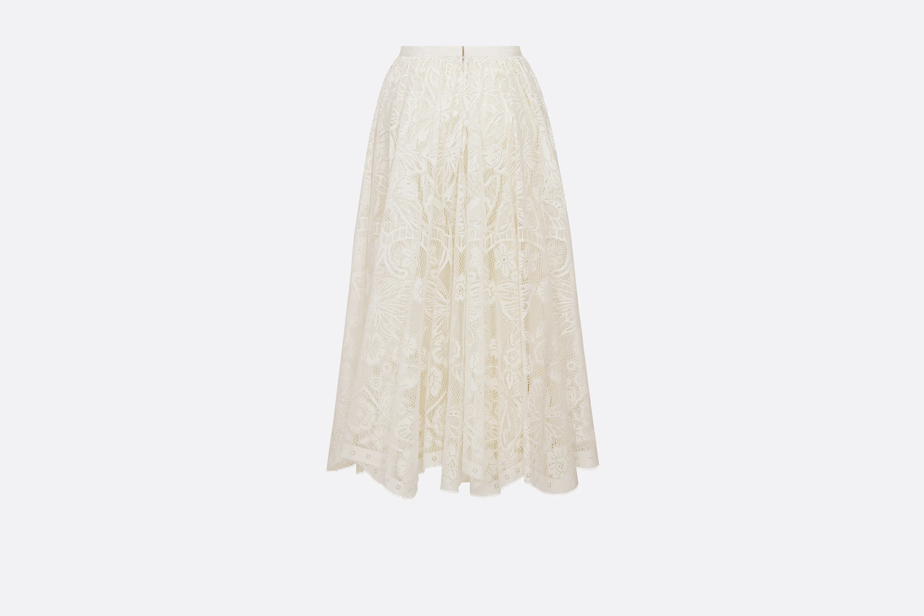 Flared Mid-Length Skirt • Ecru Technical Cotton Lace with Allover Butterfly Motif