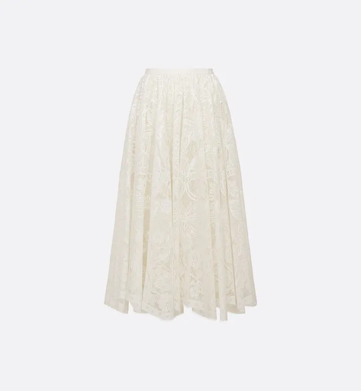 Flared Mid-Length Skirt • Ecru Technical Cotton Lace with Allover Butterfly Motif