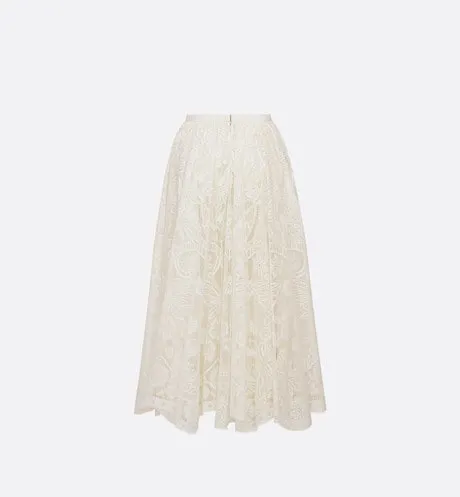 Flared Mid-Length Skirt • Ecru Technical Cotton Lace with Allover Butterfly Motif