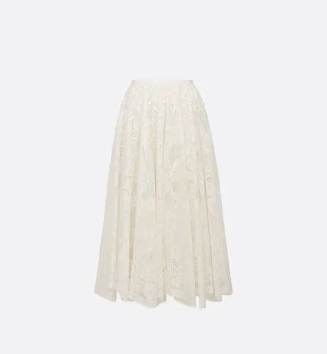 Flared Mid-Length Skirt • Ecru Technical Cotton Lace with Allover Butterfly Motif