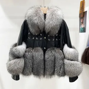 Flexy Turn Down Leather Fur Coat