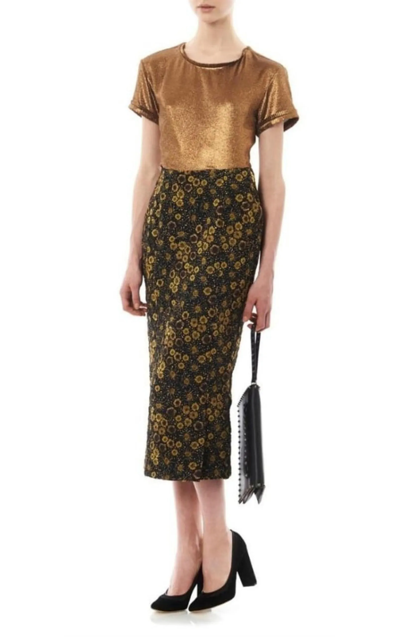 Floral Jacquard Pencil Skirt