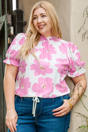 Floral Puff Sleeve Plus Size Blouse