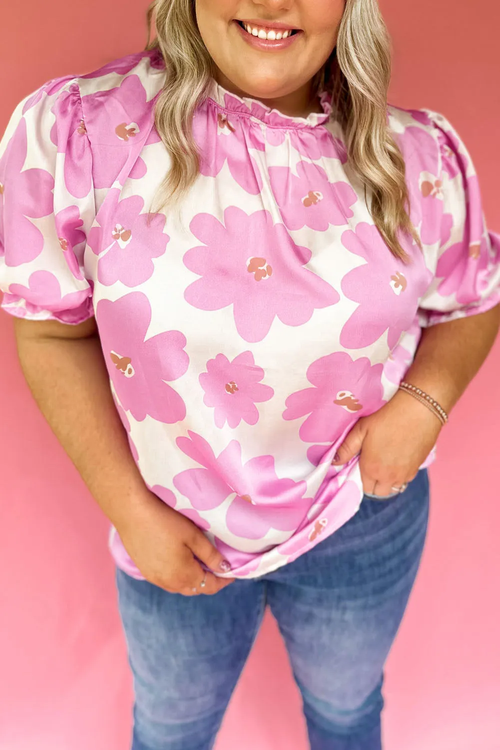 Floral Puff Sleeve Plus Size Blouse