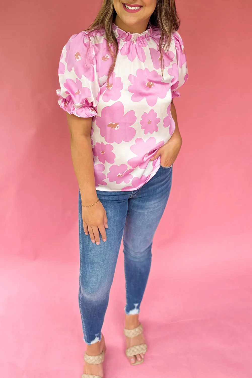 Floral Puff Sleeve Plus Size Blouse