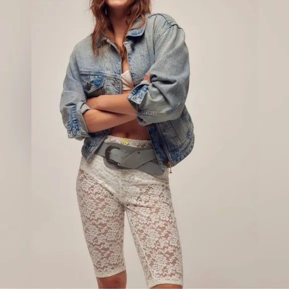 Free People All Day Lace Capris Ivory / White XS