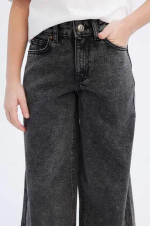 Girls Children Wide Wide Pleated Legs Cotton Jean Pants