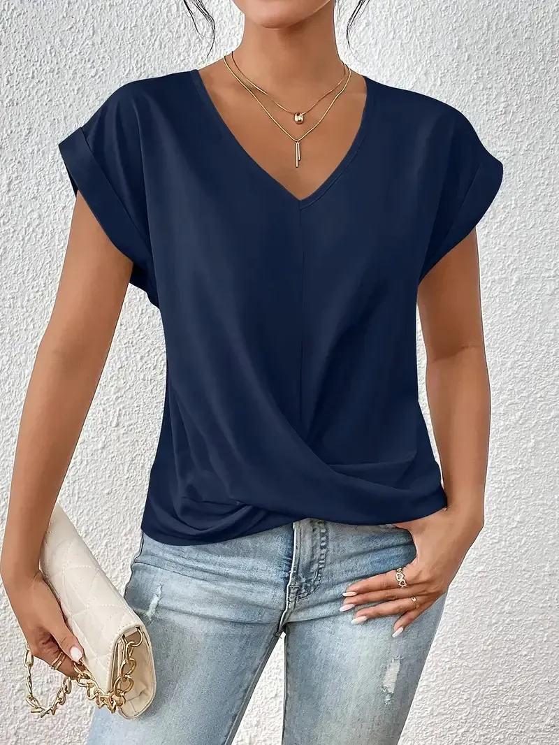 Glint V-Neck Short Sleeve Draped Wrap Top