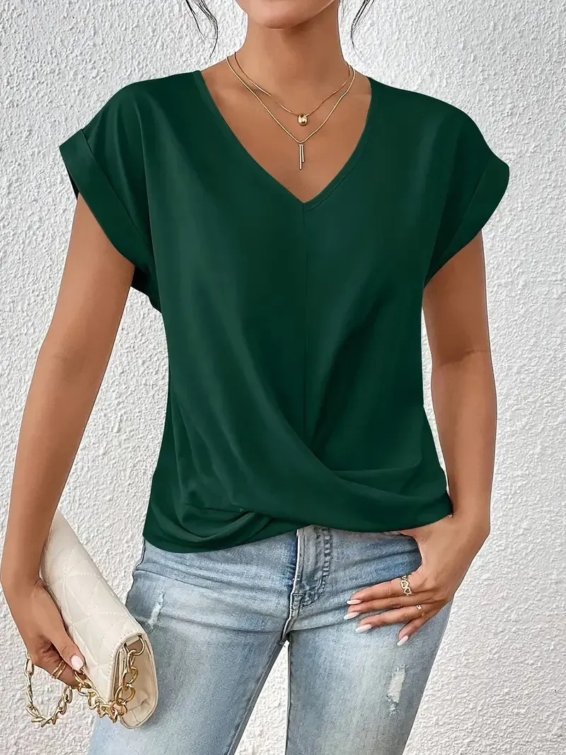 Glint V-Neck Short Sleeve Draped Wrap Top