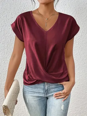 Glint V-Neck Short Sleeve Draped Wrap Top
