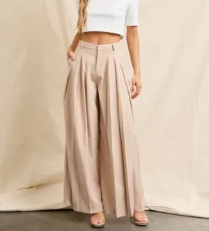 Golden Woven Pleated Pants