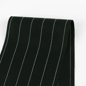Green Pinstripe Wool / Viscose Suiting - Black