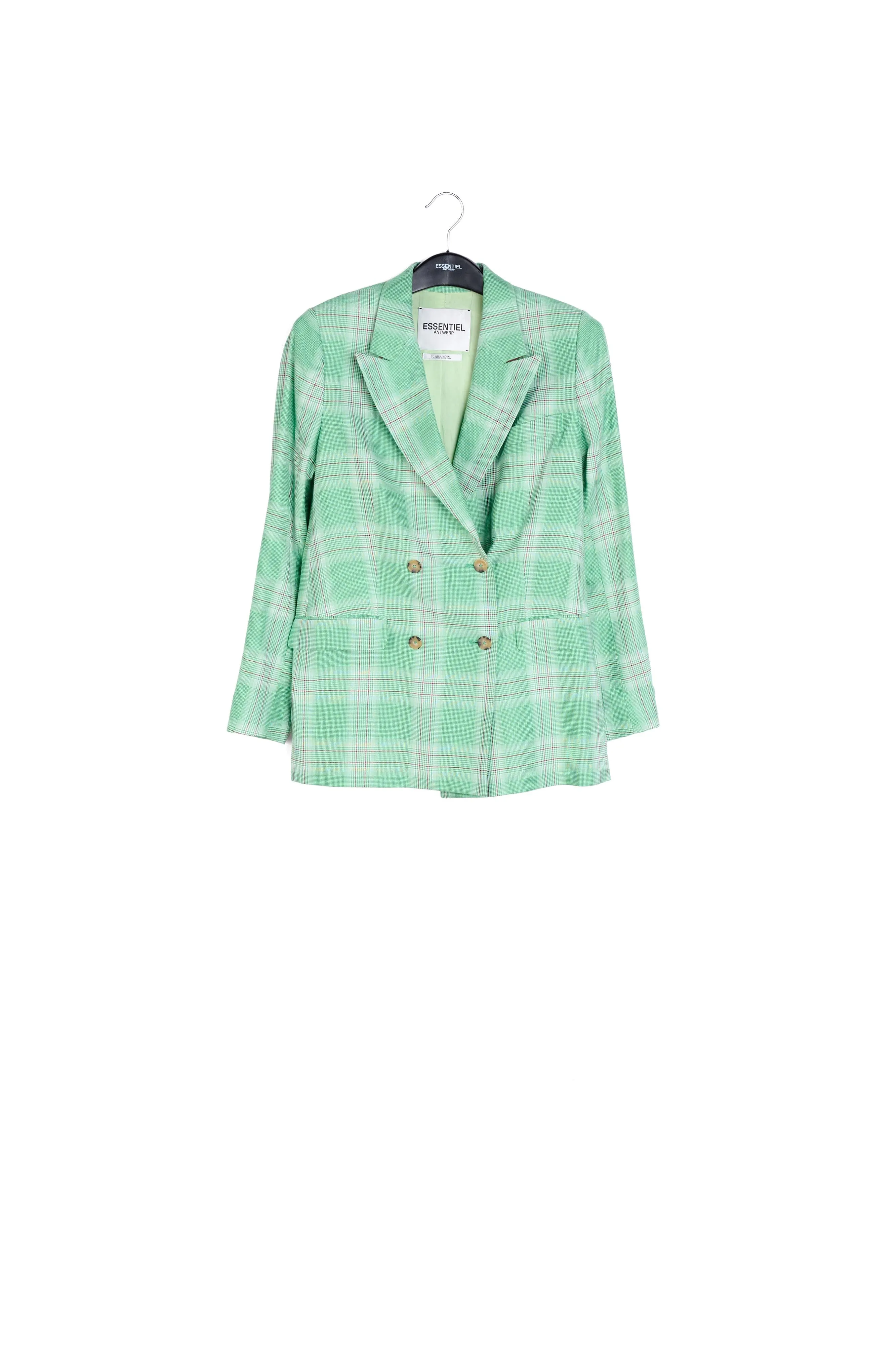Green plaid double-breasted blazer