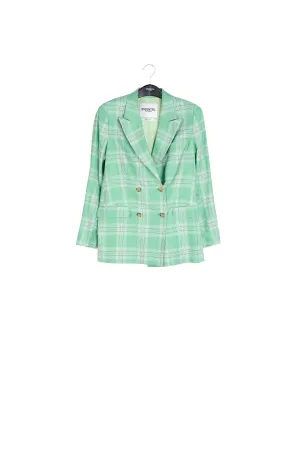 Green plaid double-breasted blazer