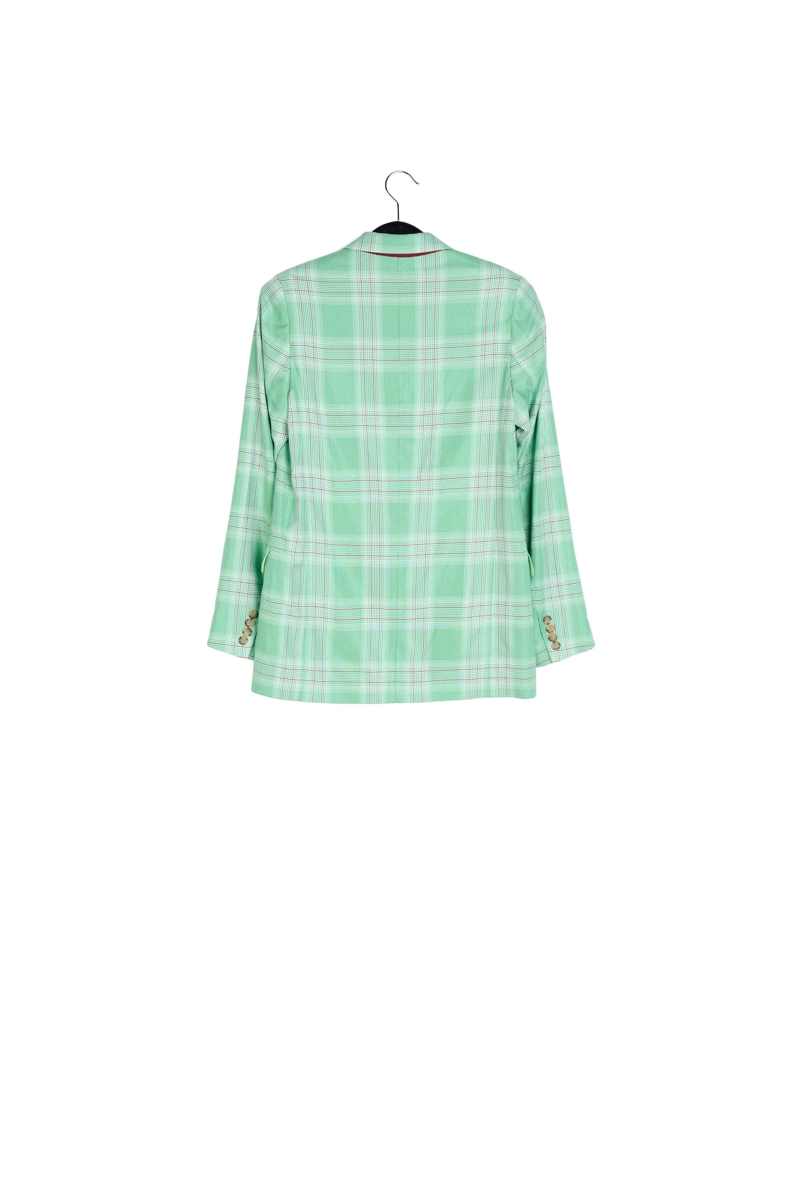 Green plaid double-breasted blazer