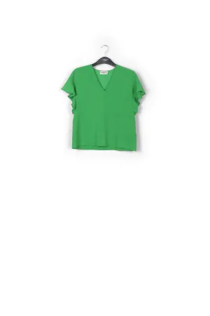 Green v-neck top with ruffled sleeves