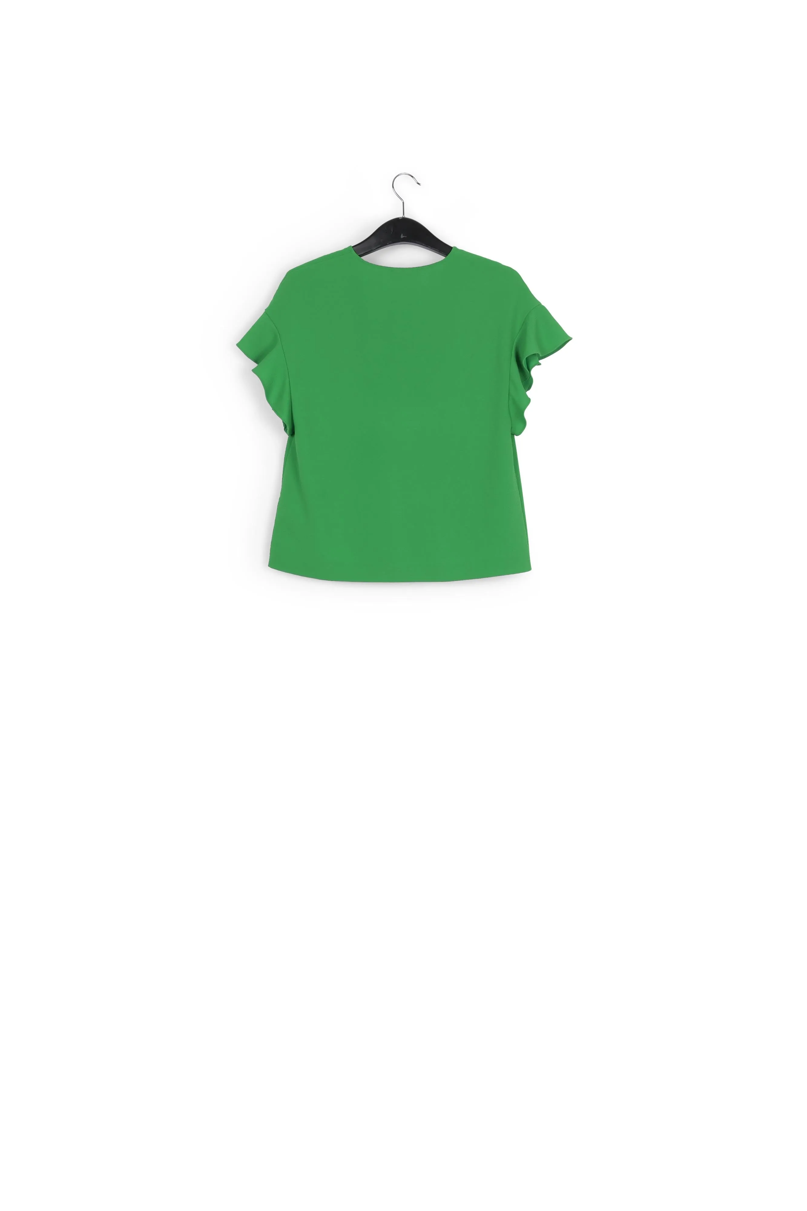 Green v-neck top with ruffled sleeves