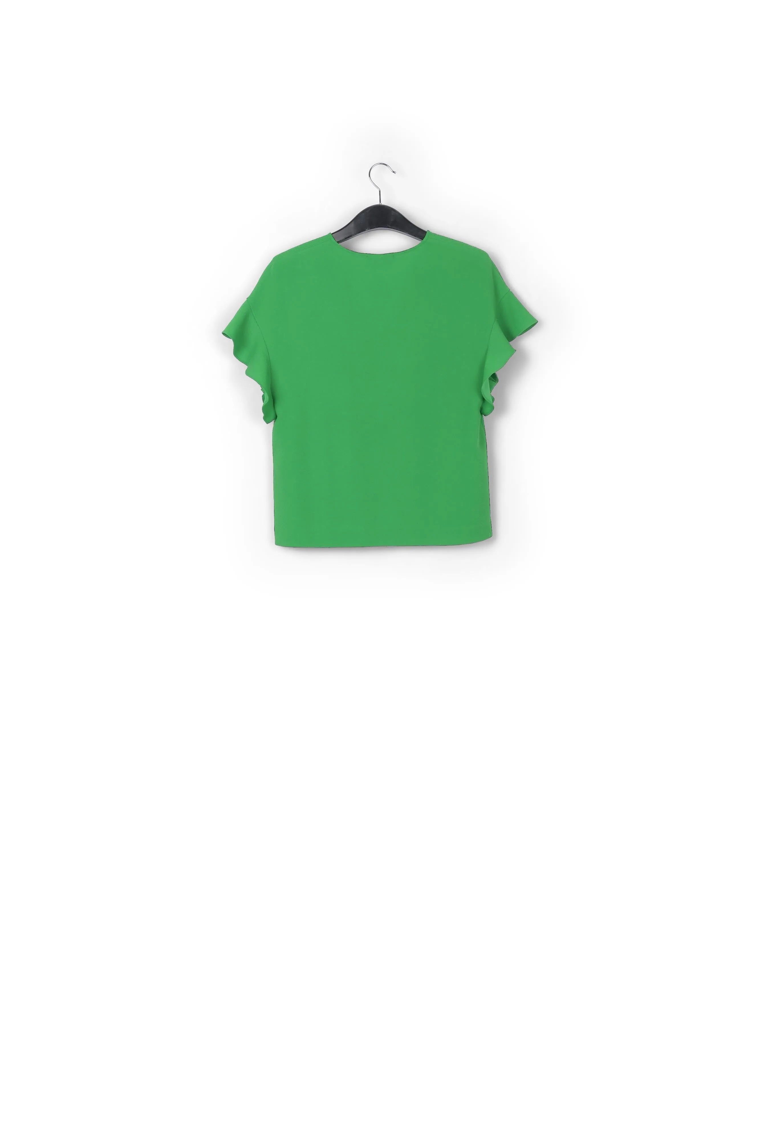 Green v-neck top with ruffled sleeves