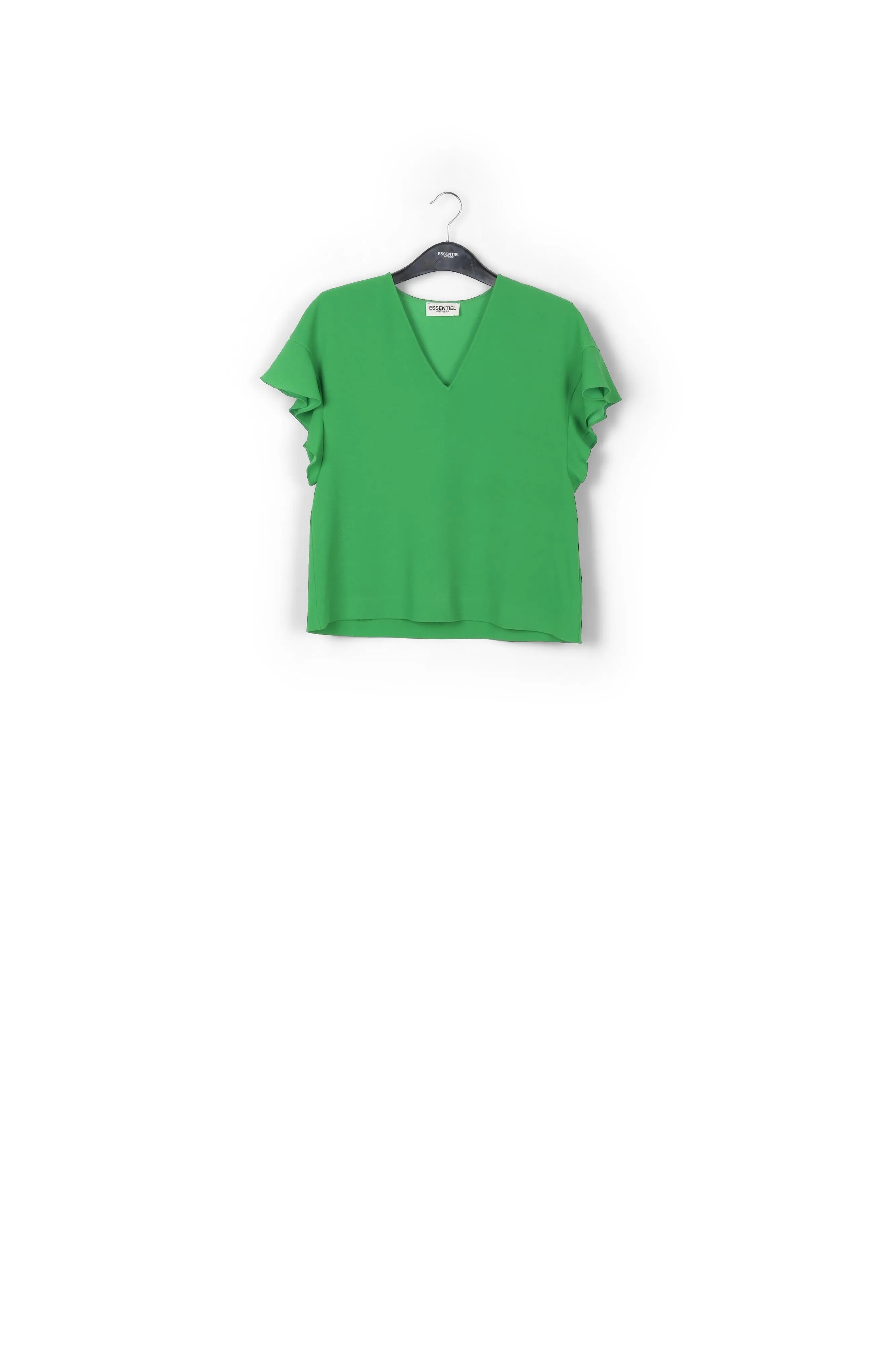 Green v-neck top with ruffled sleeves