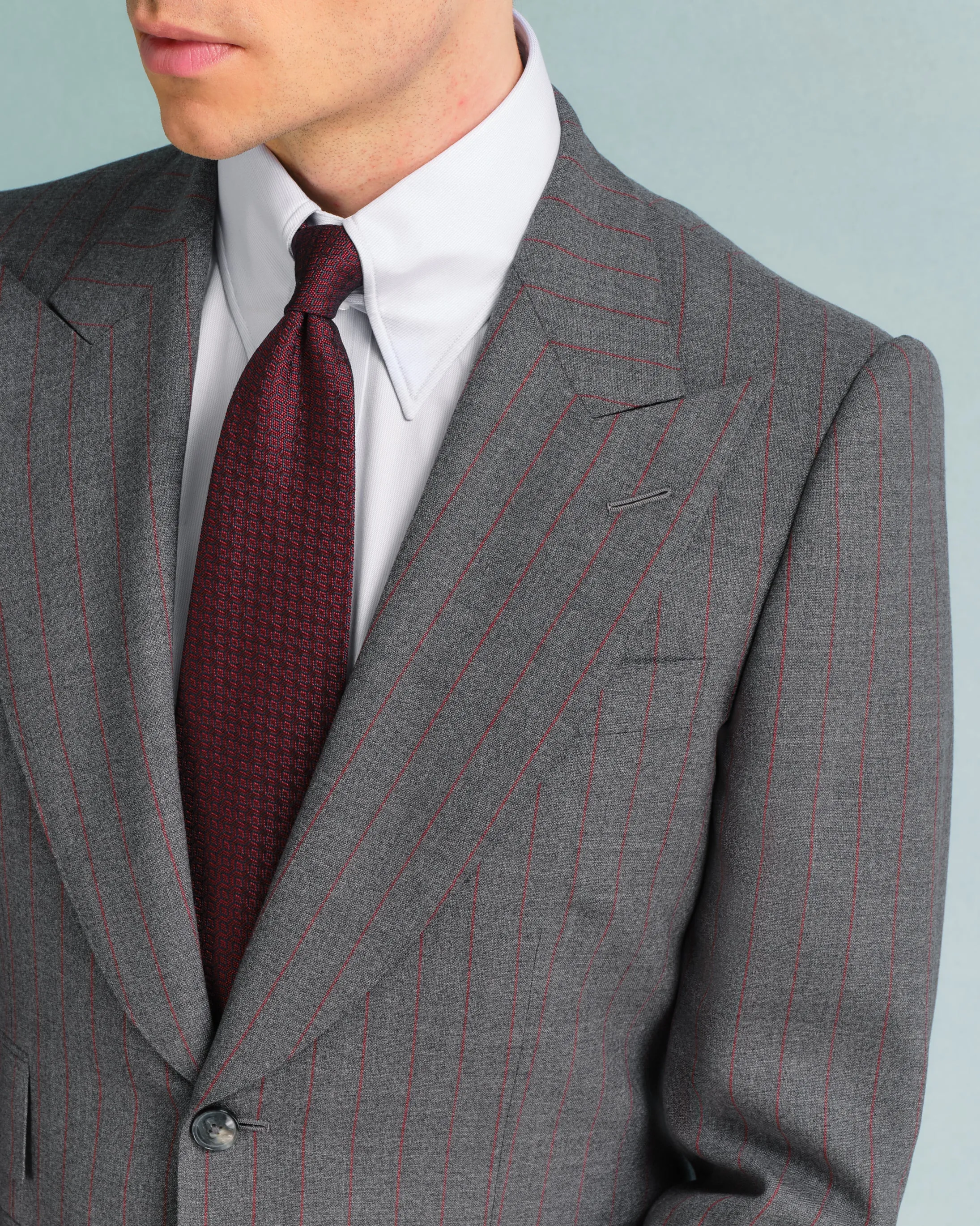 Grey and Red Pinstripe Suit