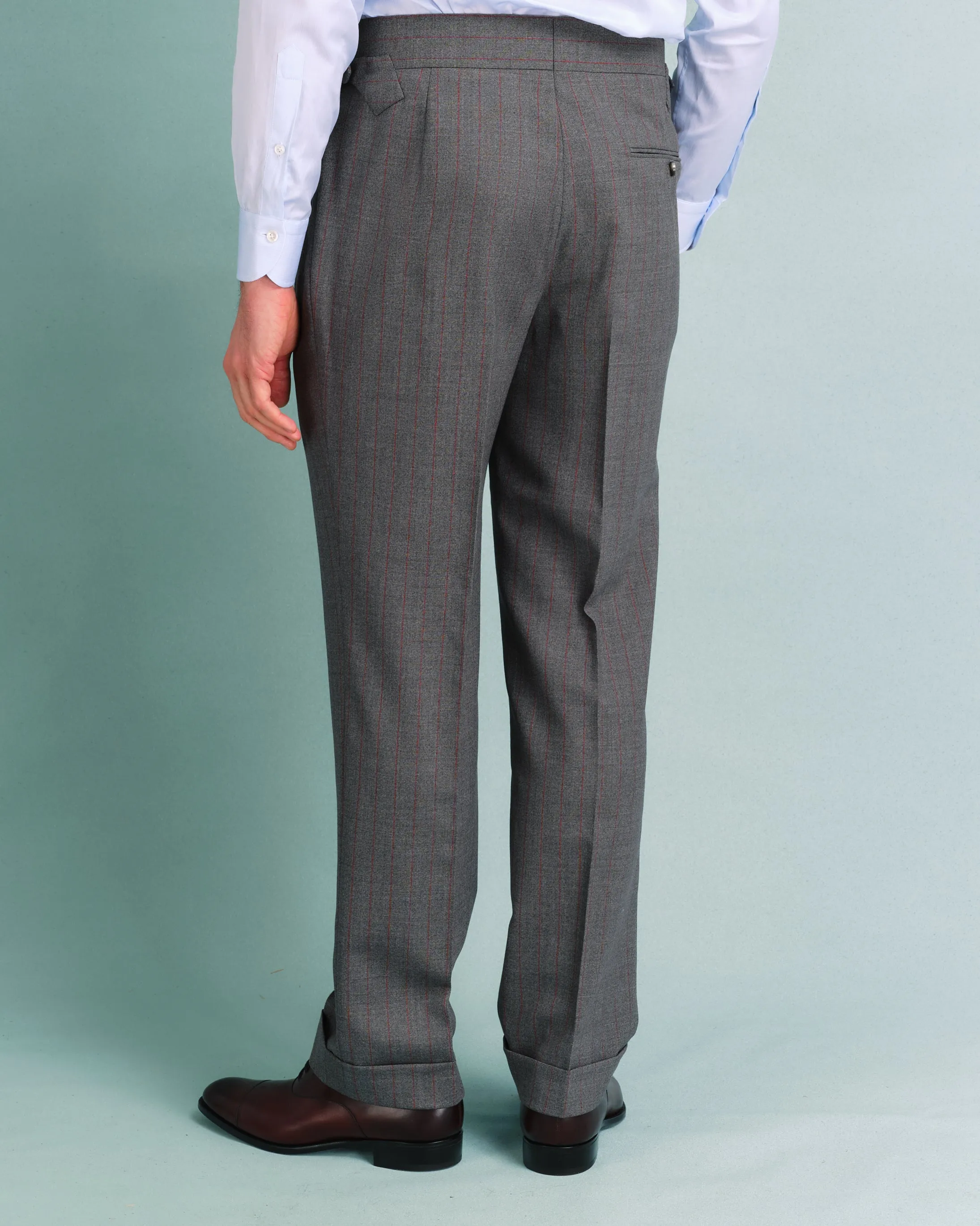 Grey and Red Pinstripe Suit
