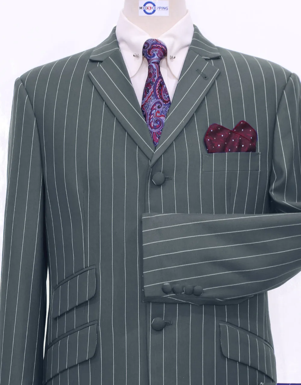 Grey and White Pinstripe Suit