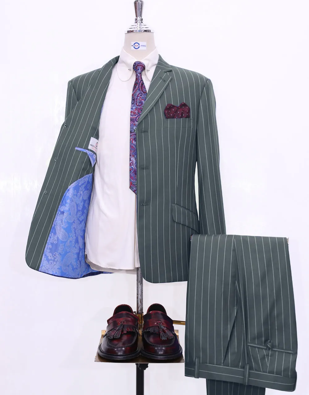 Grey and White Pinstripe Suit