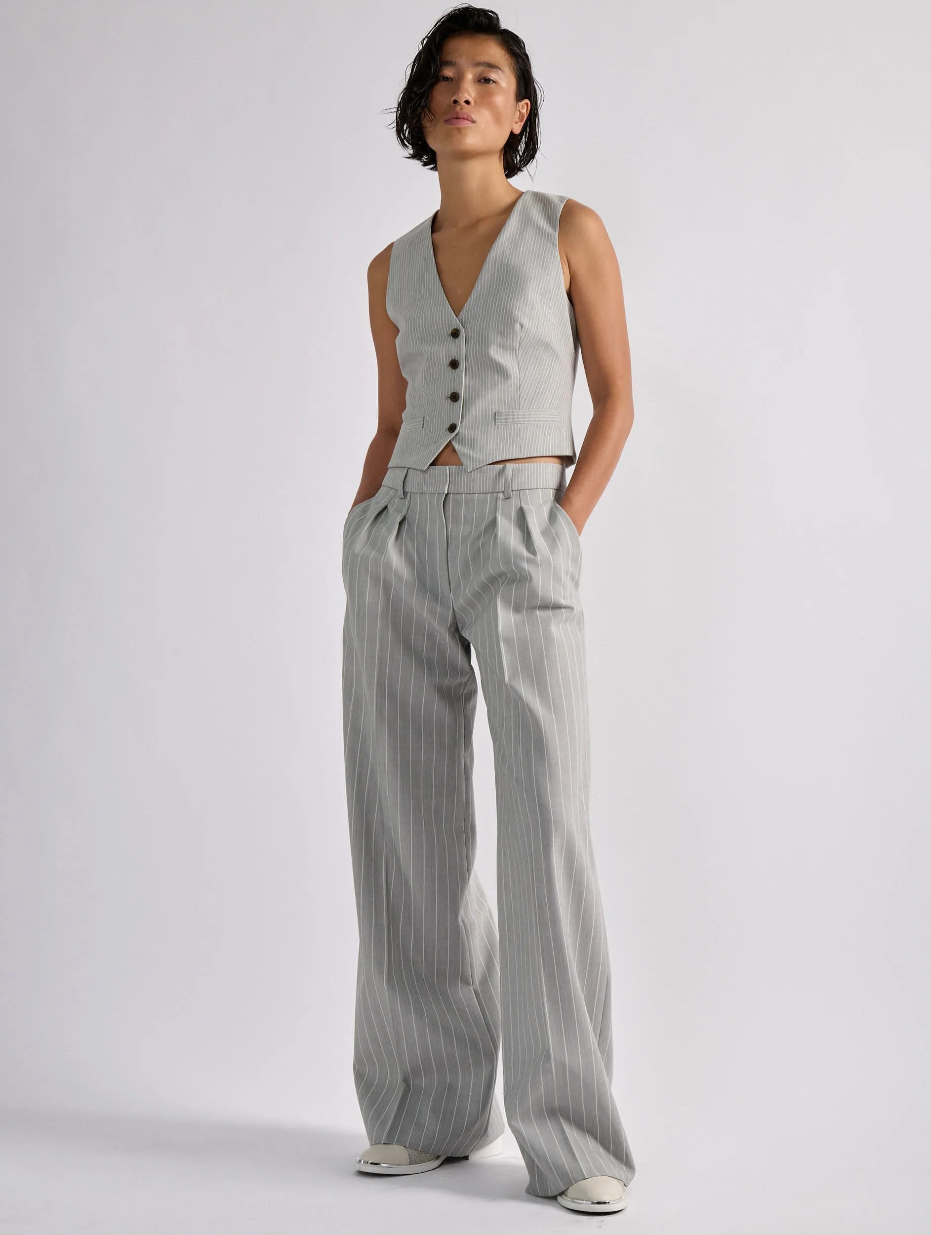 Grey tennis pinstripe suit waistcoat
