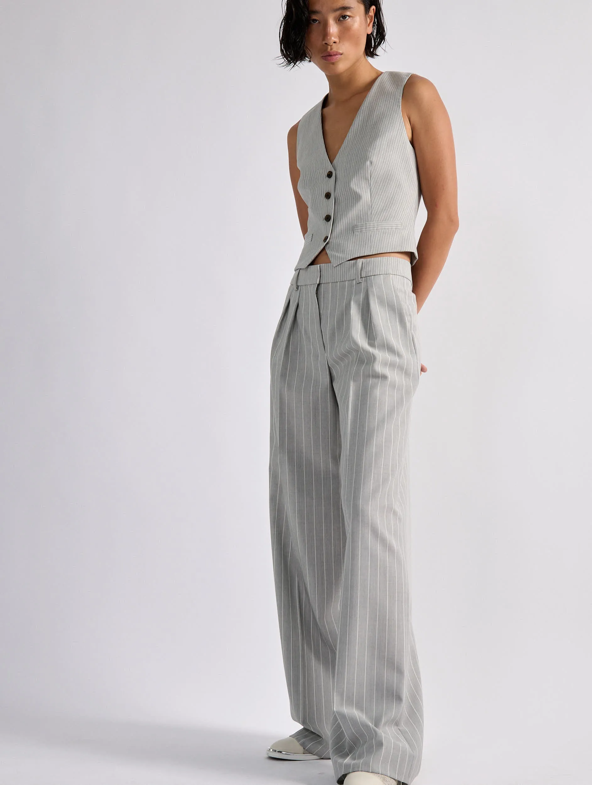 Grey tennis pinstripe suit waistcoat
