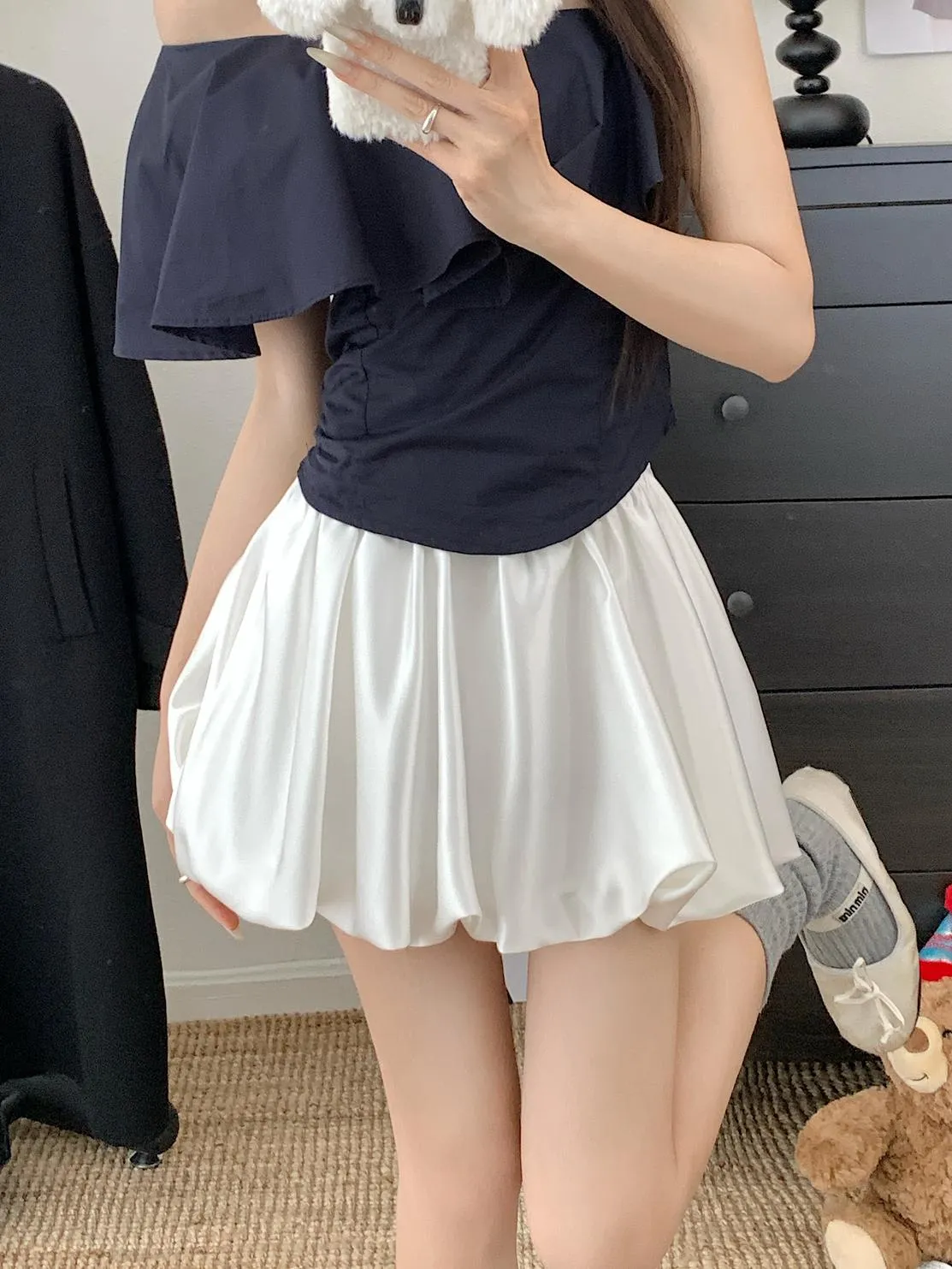 High Waist Satin Skirt in Retro Style for Women