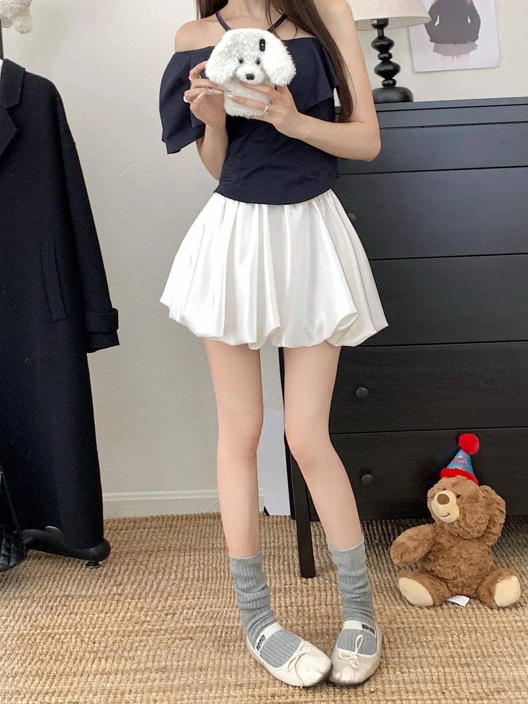 High Waist Satin Skirt in Retro Style for Women