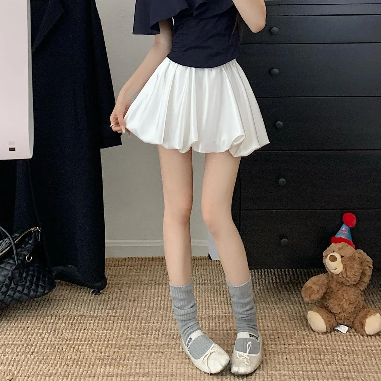High Waist Satin Skirt in Retro Style for Women