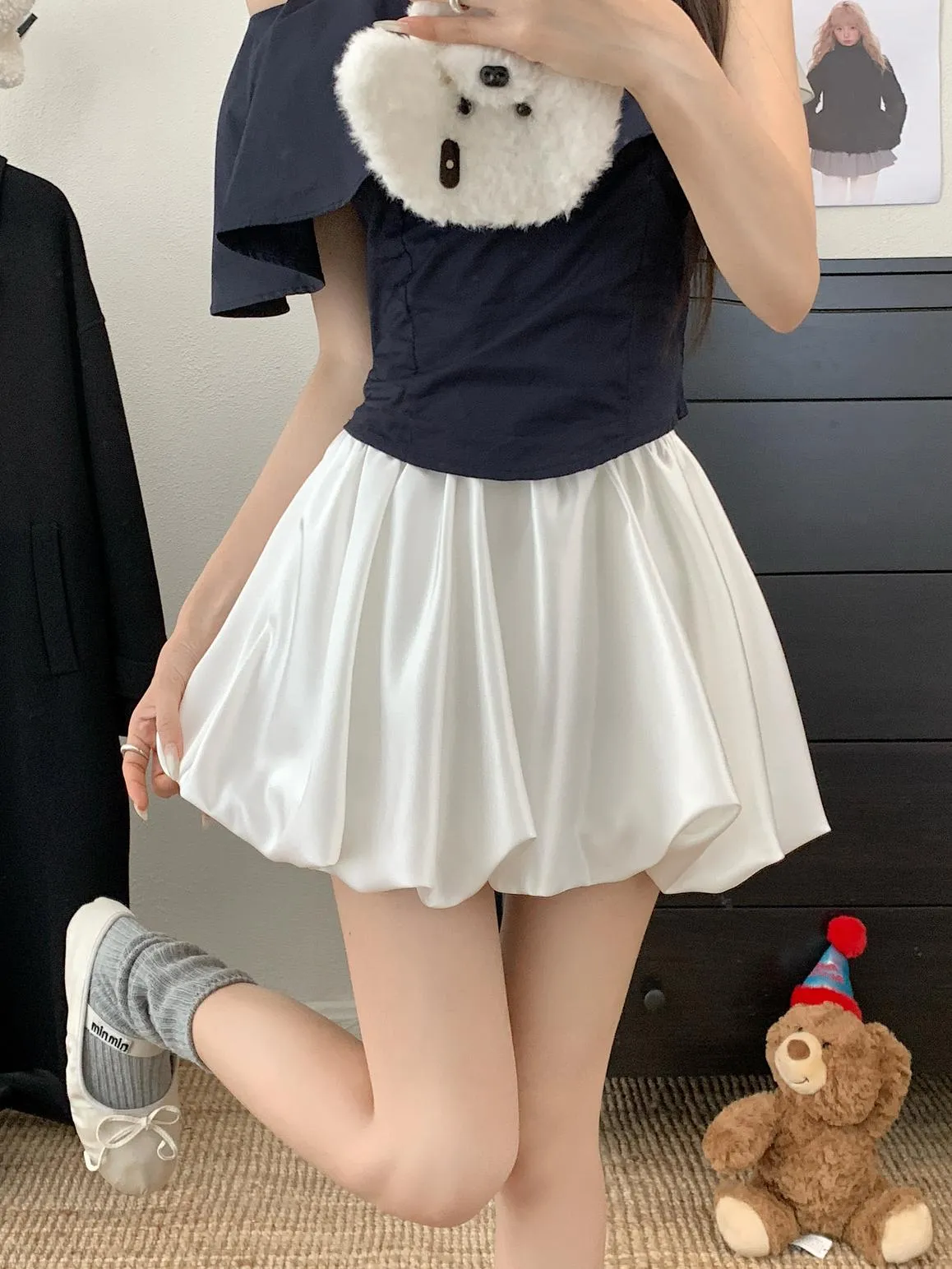 High Waist Satin Skirt in Retro Style for Women
