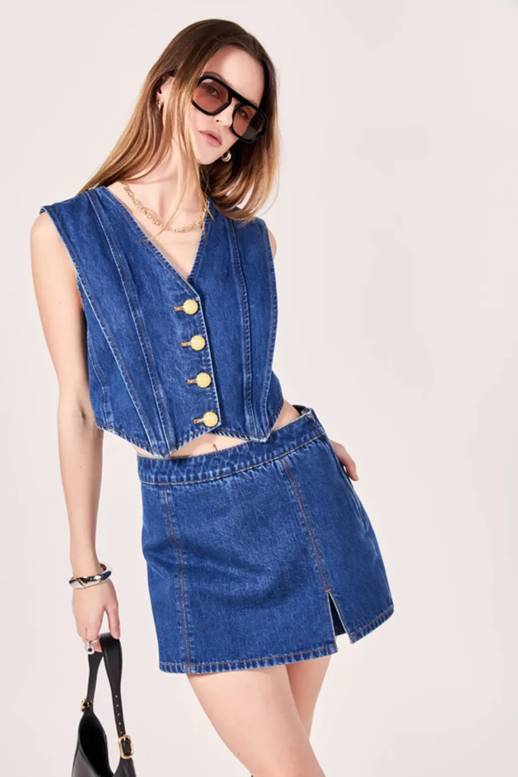 High Waisted Denim Mini Skort