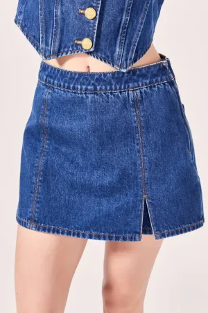 High Waisted Denim Mini Skort