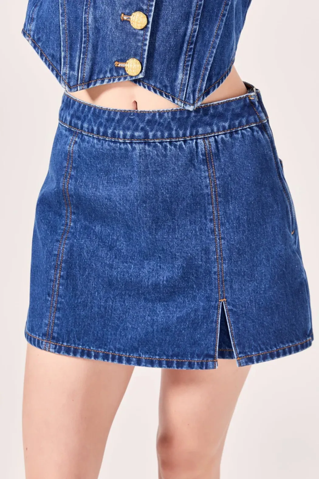 High Waisted Denim Mini Skort