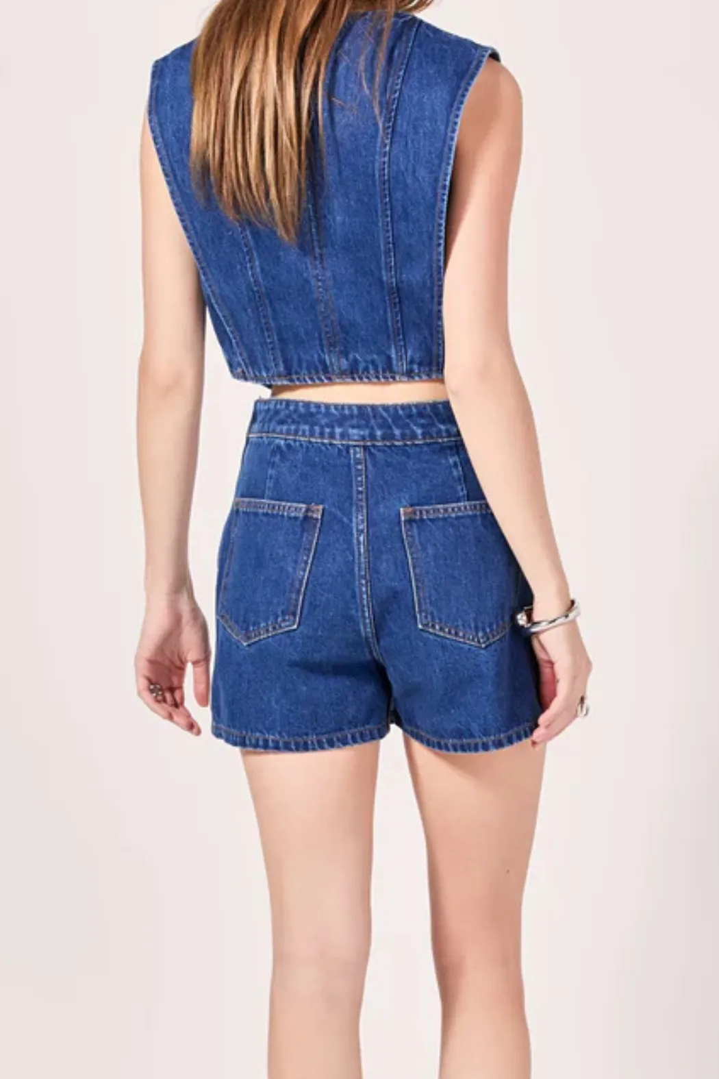 High Waisted Denim Mini Skort