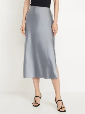 High-Waisted Satin Midi Slip Skirt